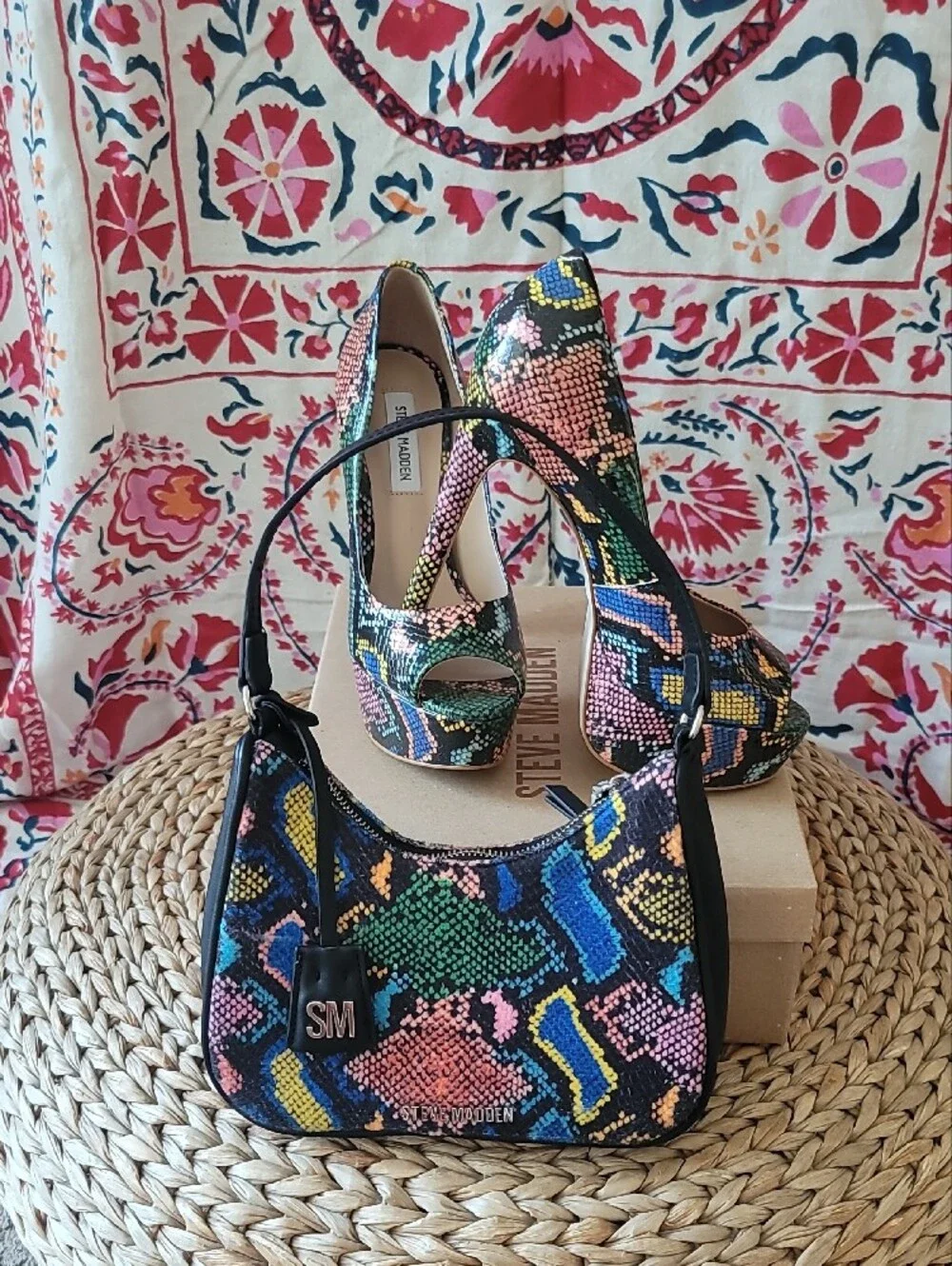 Steve Madden Deanna Multi Snake-Print Platform with Matching Bag